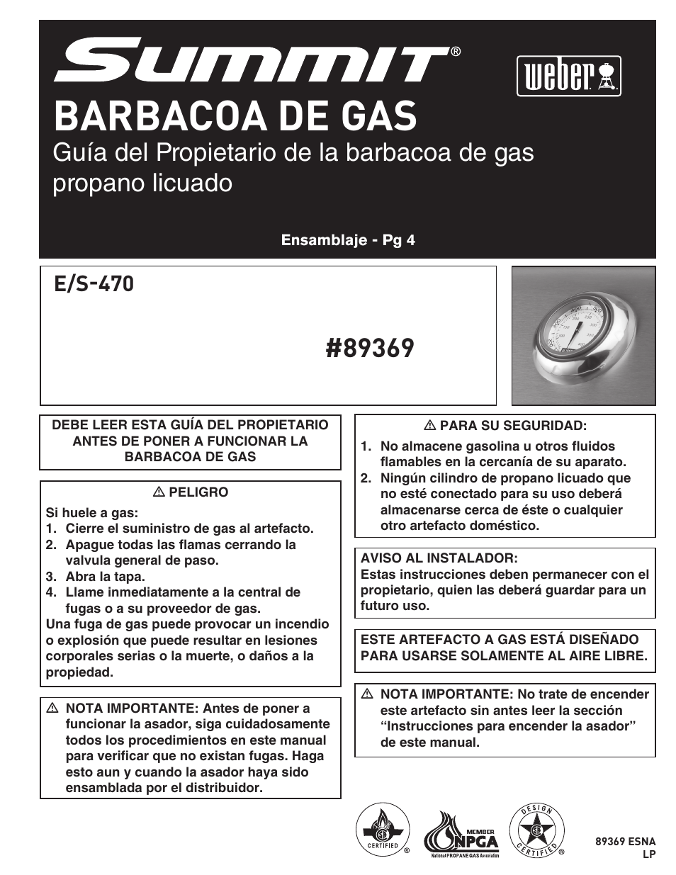 Barbacoa de gas, E/s-470 | weber 89369 User Manual | Page 37 / 92