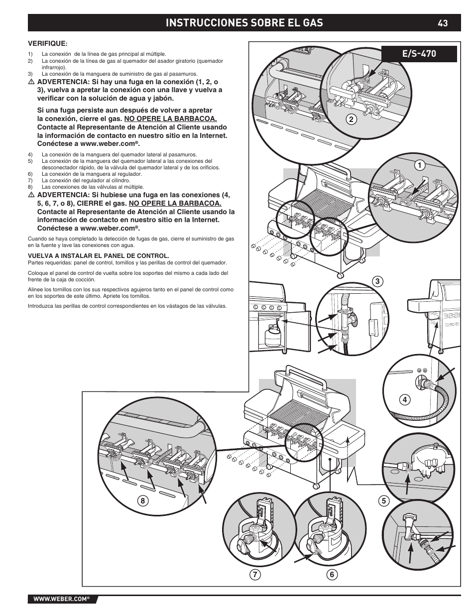 Instrucciones sobre el gas, E/s-470 | weber 89369 User Manual | Page 43 / 92