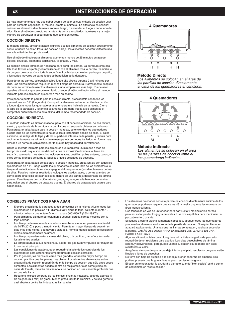 Instrucciones de operación, 4 quemadores | weber 89369 User Manual | Page 48 / 92