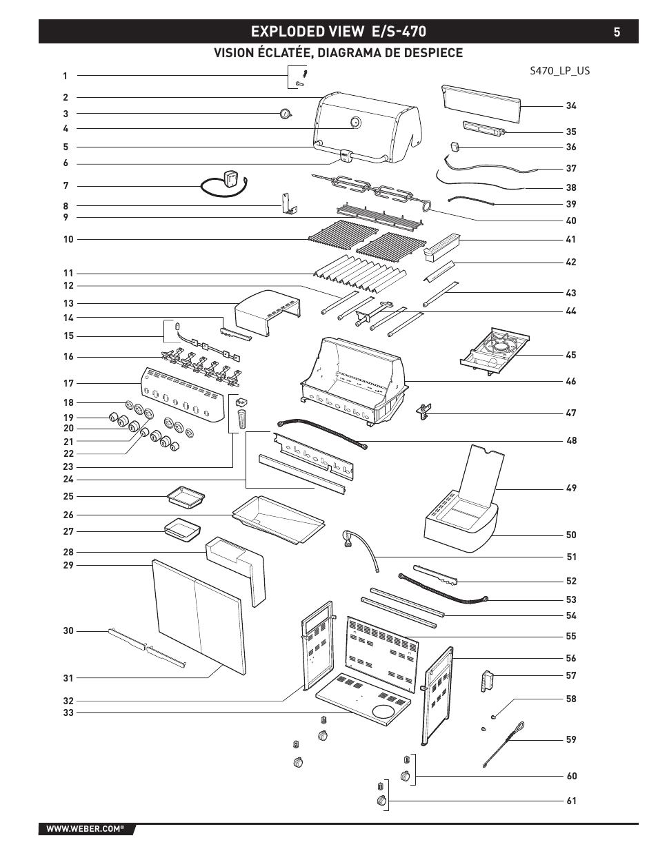 Exploded view e/s-470 | weber 89369 User Manual | Page 5 / 92
