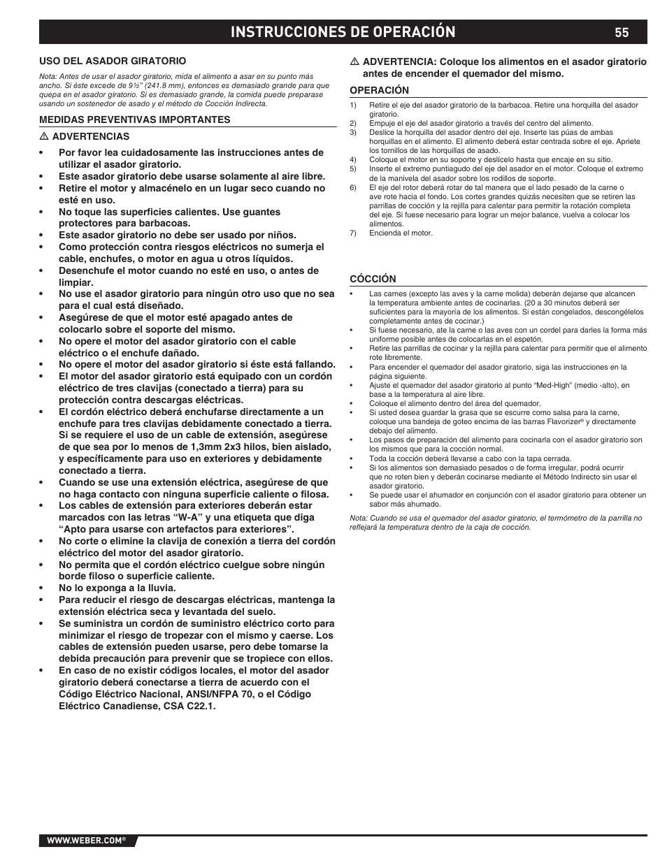 Instrucciones de operación | weber 89369 User Manual | Page 55 / 92
