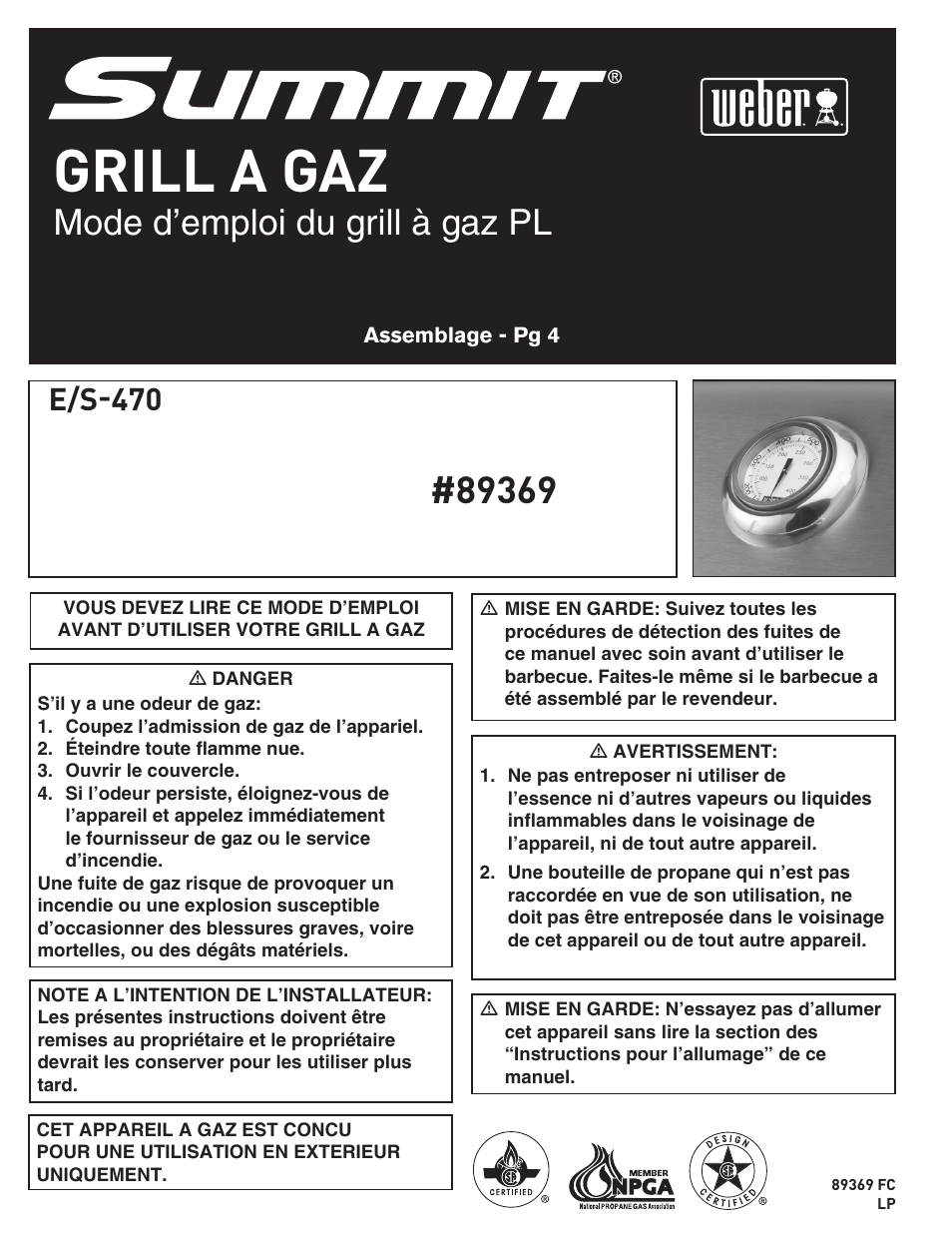 Grill a gaz, Mode d’emploi du grill à gaz pl, E/s-470 | weber 89369 User Manual | Page 64 / 92