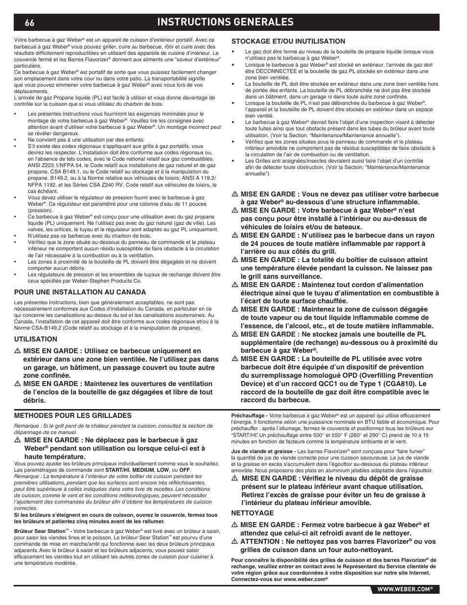 Instructions generales | weber 89369 User Manual | Page 66 / 92
