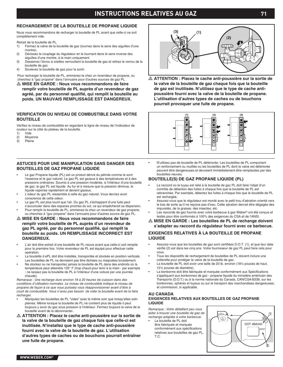 Gas instructions, Instructions relatives au gaz | weber 89369 User Manual | Page 71 / 92