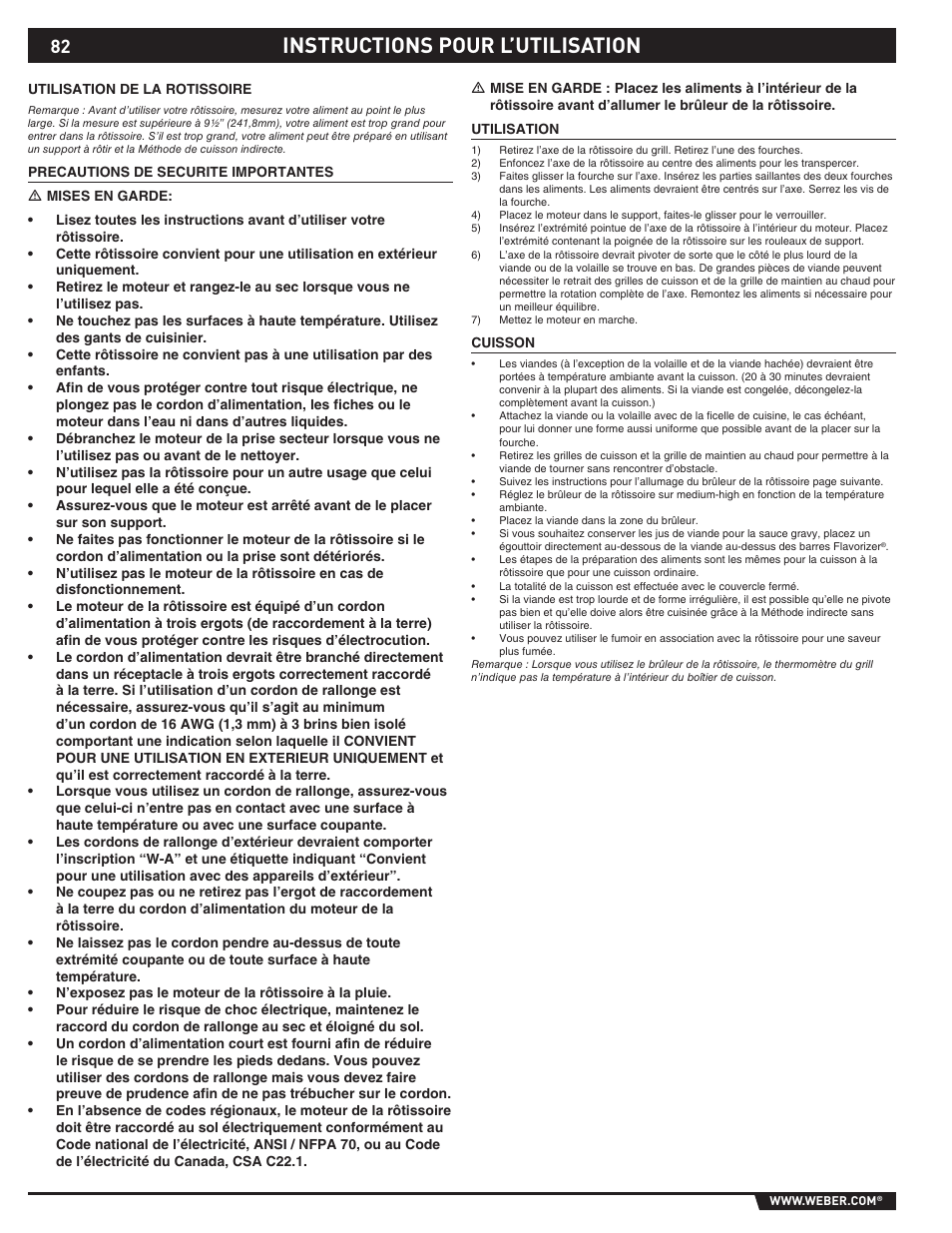 Instructions pour l’utilisation | weber 89369 User Manual | Page 82 / 92