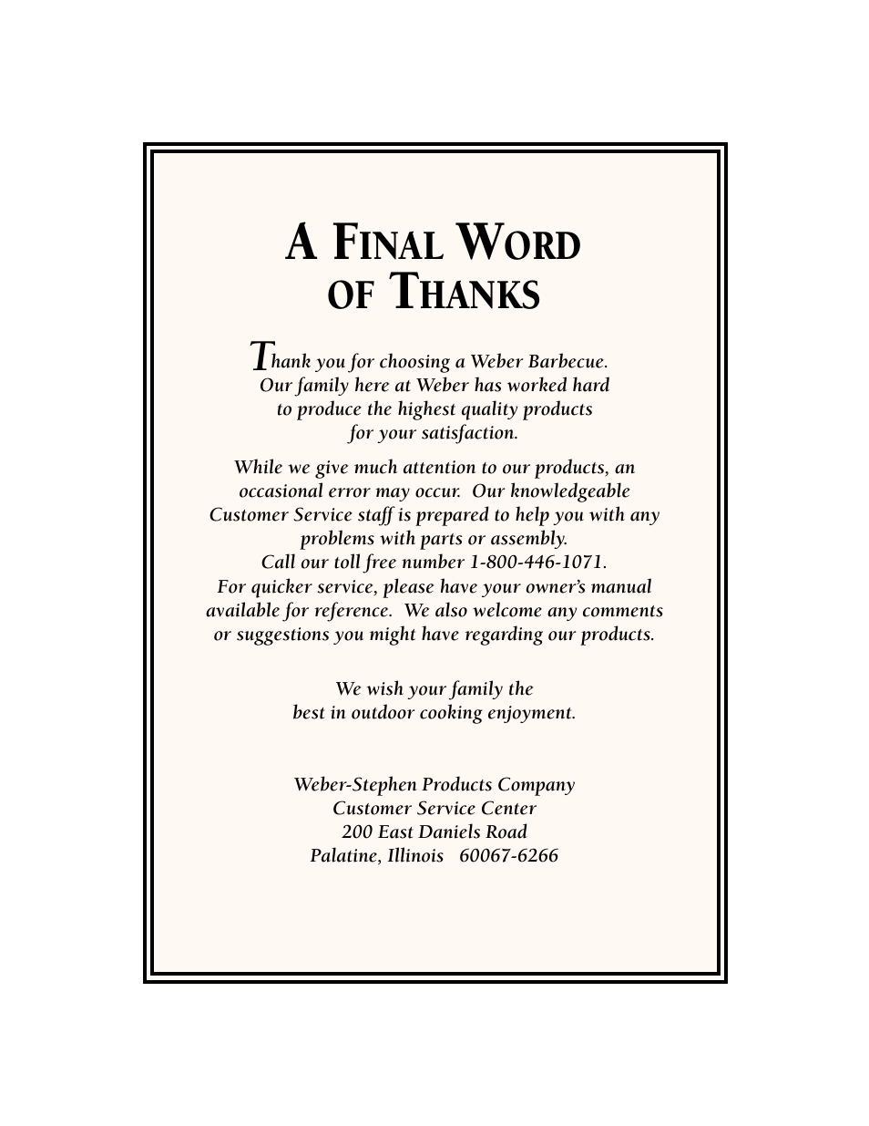 A final word of thanks, Inal, Ord of | Hanks | weber 3100 User Manual | Page 36 / 36
