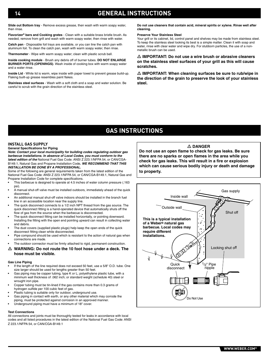 General instructions gas instructions | weber 89561 User Manual | Page 14 / 76