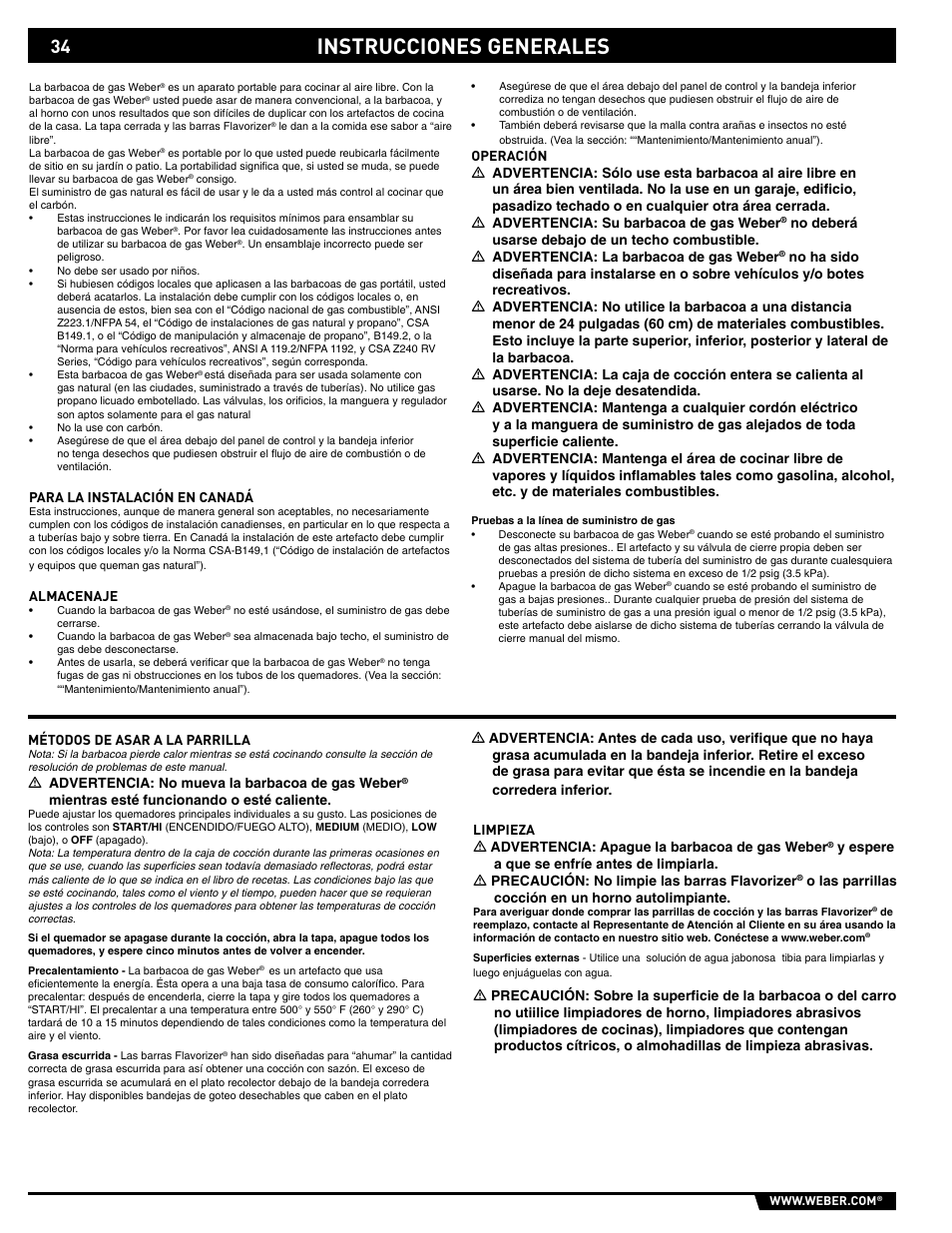 Instrucciones generales | weber 89561 User Manual | Page 34 / 76