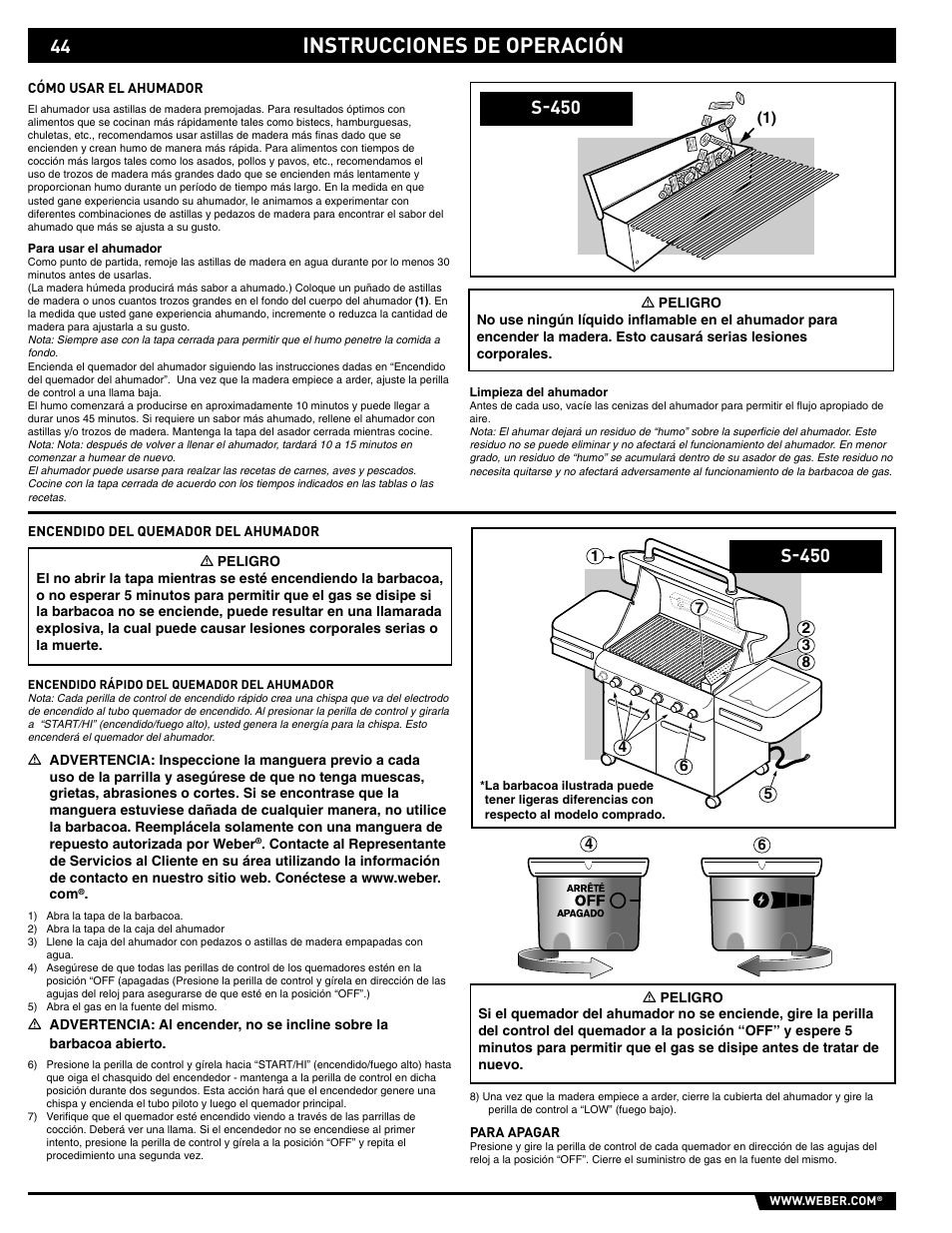 Instrucciones de operación, S-450 | weber 89561 User Manual | Page 44 / 76