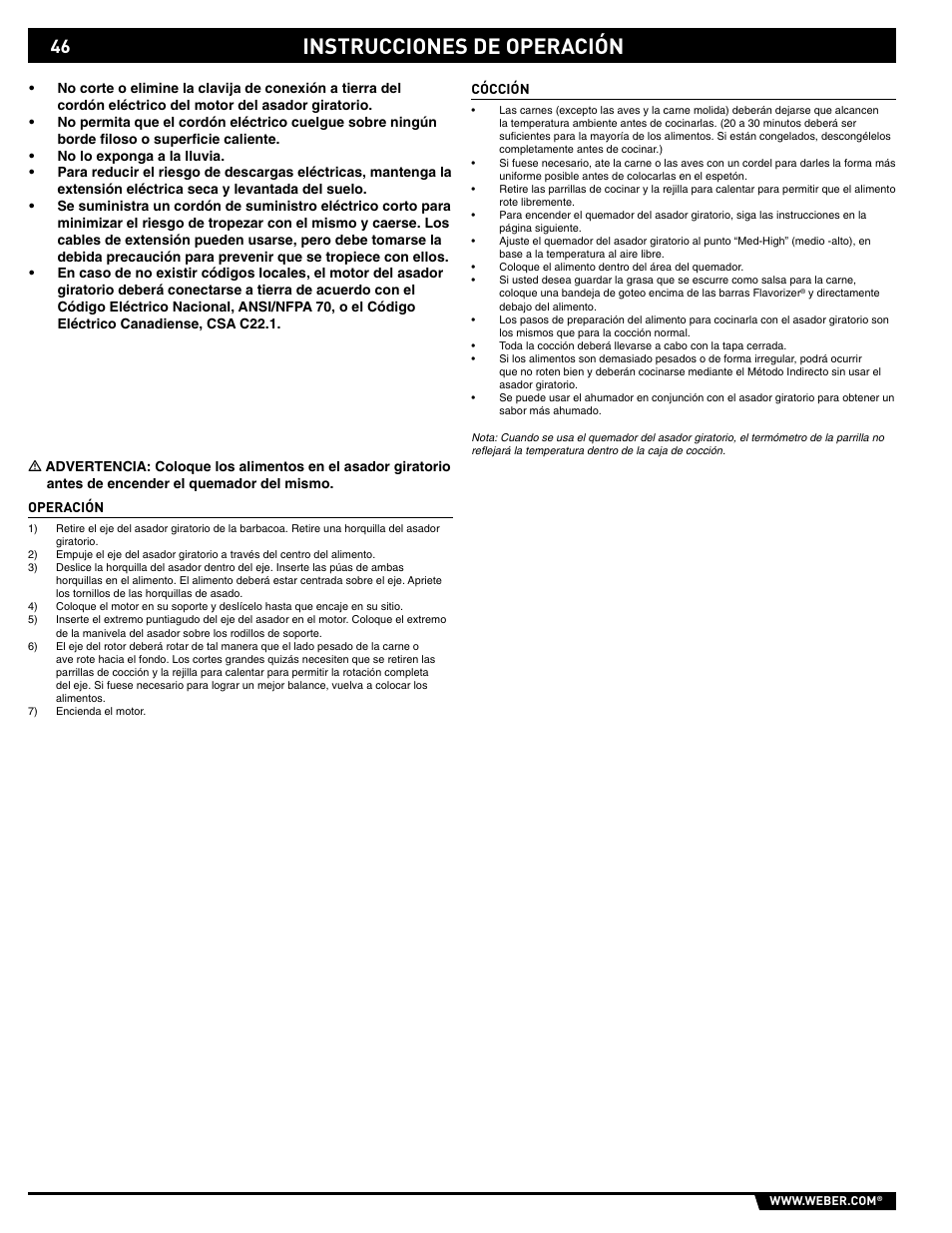 Instrucciones de operación | weber 89561 User Manual | Page 46 / 76