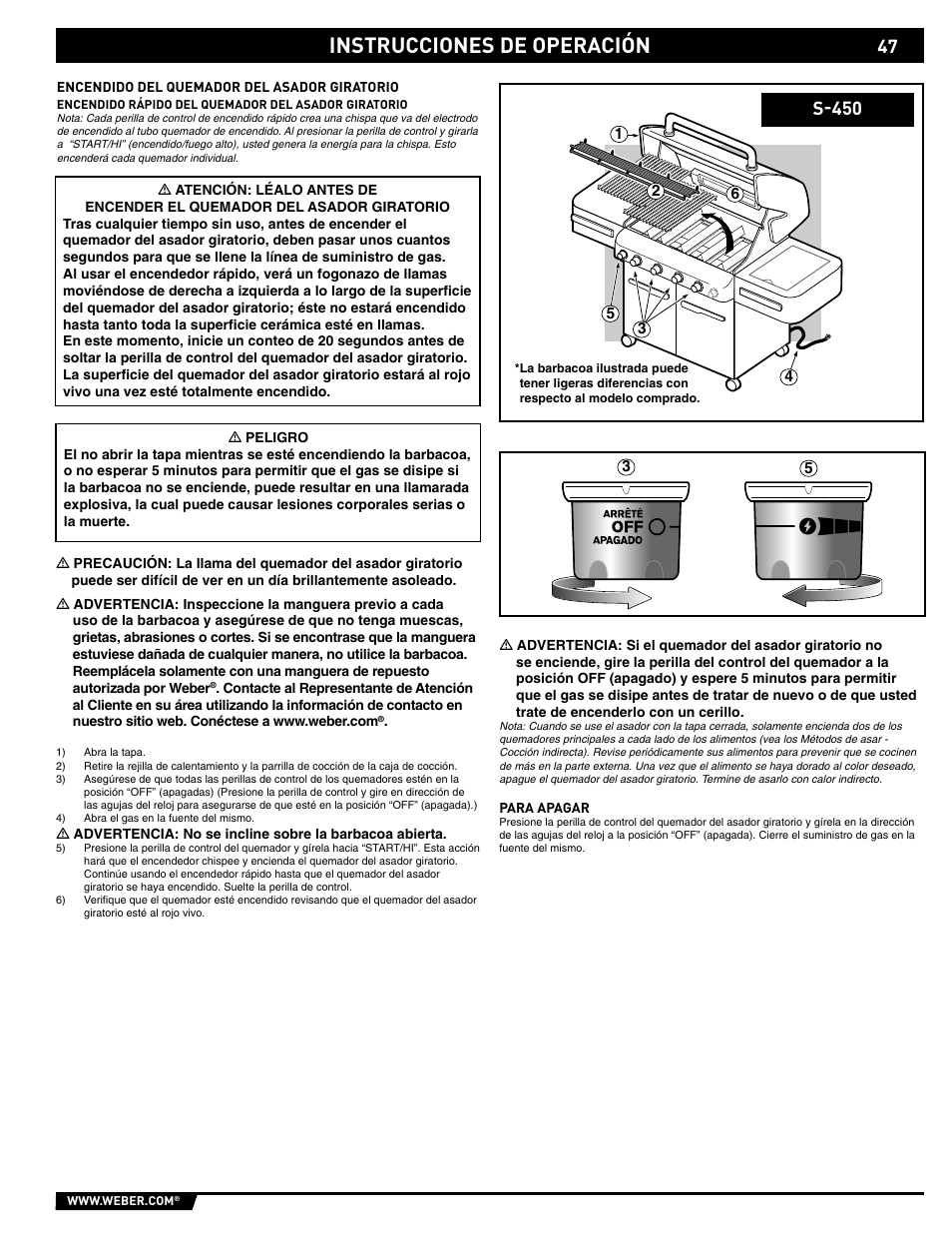 Instrucciones de operación, S-450 | weber 89561 User Manual | Page 47 / 76