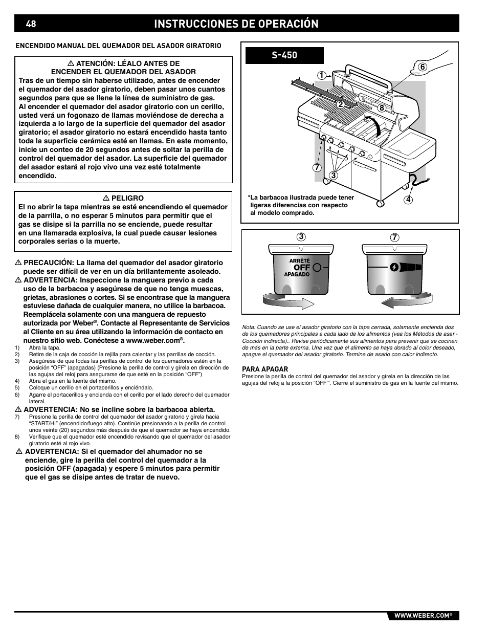 Instrucciones de operación, S-450 | weber 89561 User Manual | Page 48 / 76