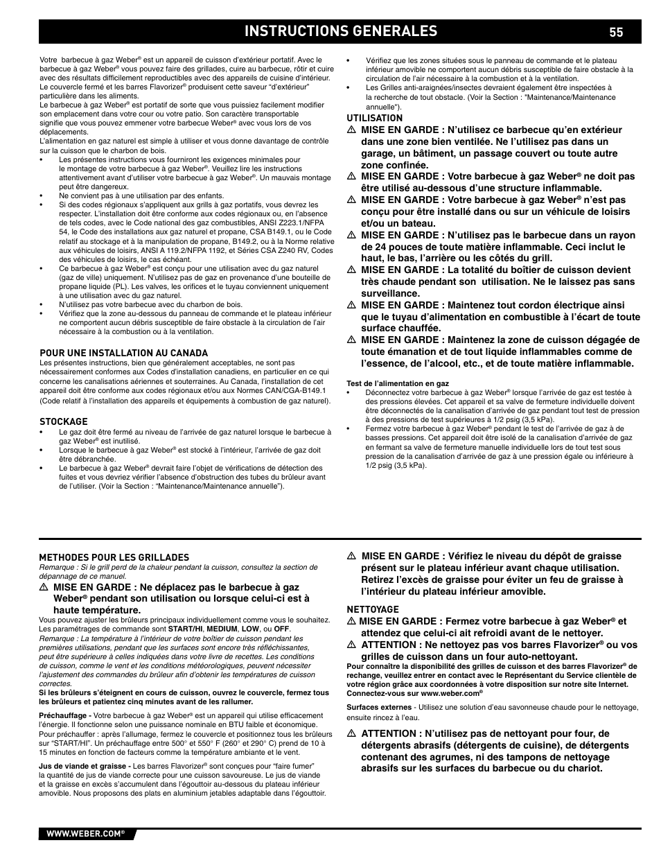 Instructions generales | weber 89561 User Manual | Page 55 / 76