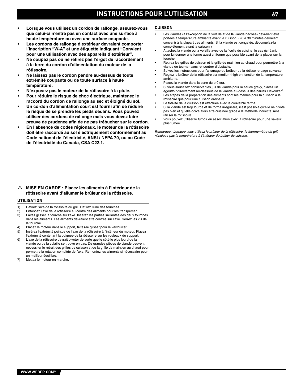 Instructions pour l’utilisation | weber 89561 User Manual | Page 67 / 76