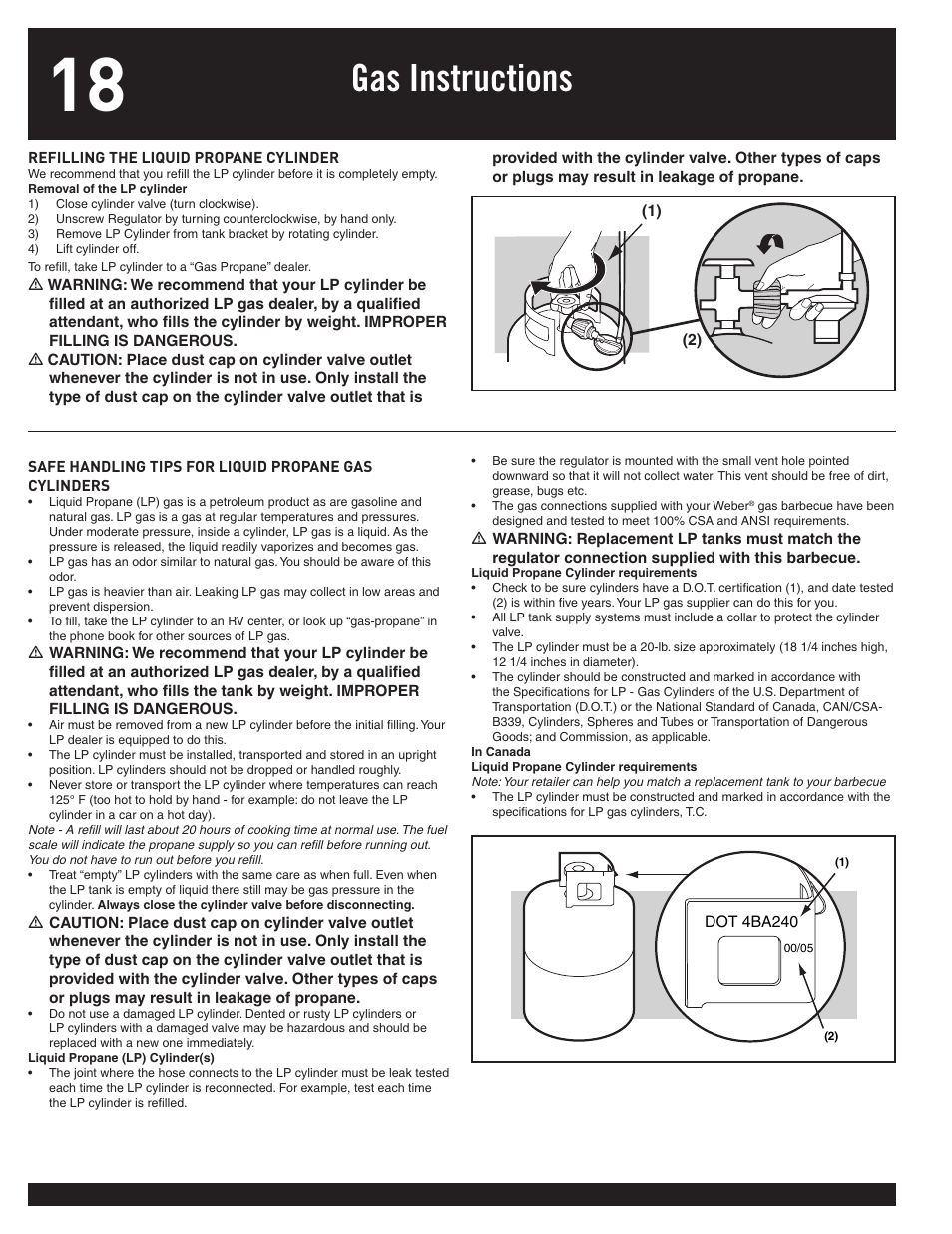 Gas instructions | weber 77576 User Manual | Page 18 / 56