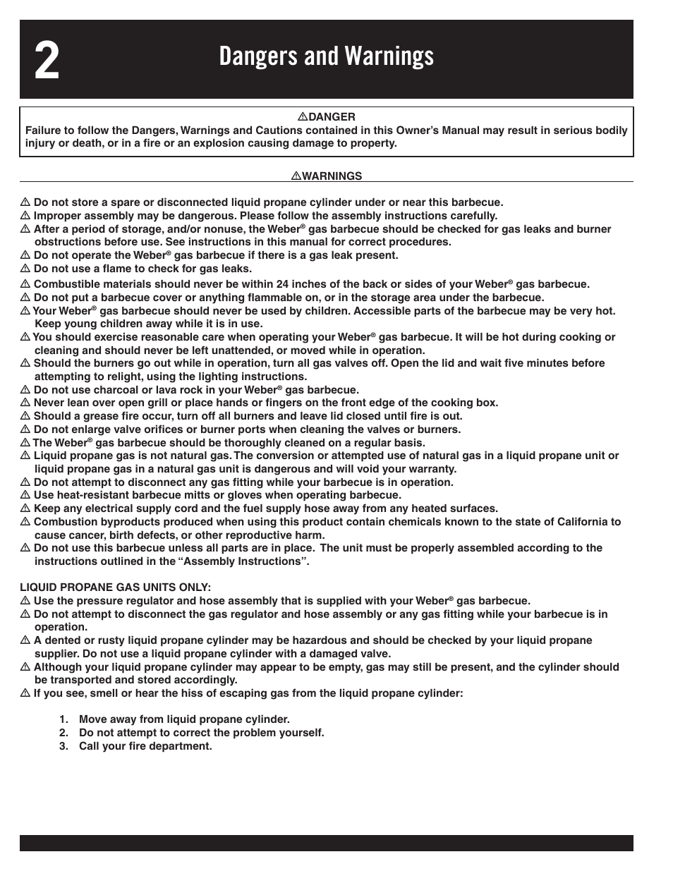 Dangers and warnings | weber 77576 User Manual | Page 2 / 56