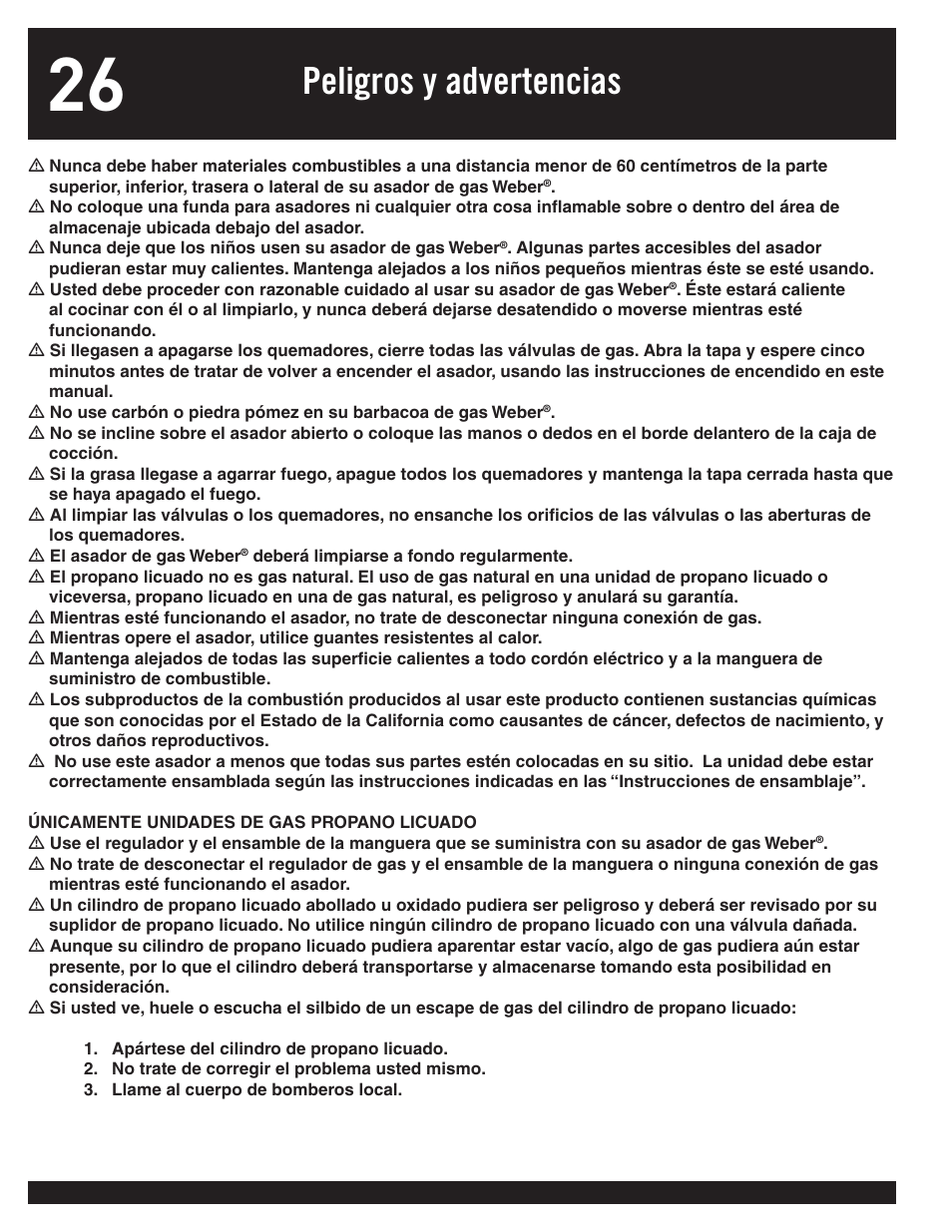 Peligros y advertencias | weber 77576 User Manual | Page 26 / 56