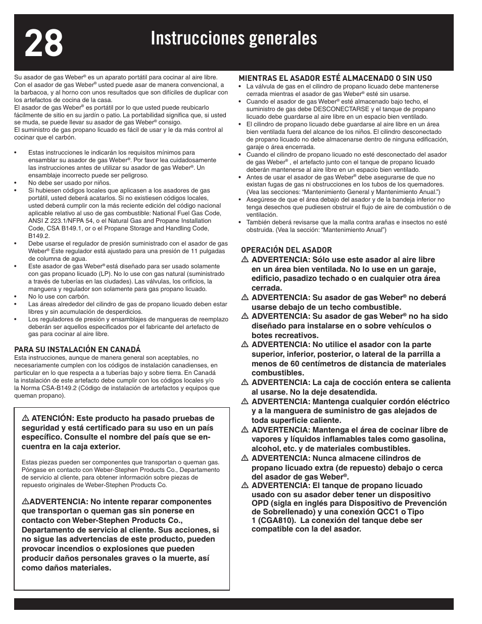 Instrucciones generales | weber 77576 User Manual | Page 28 / 56