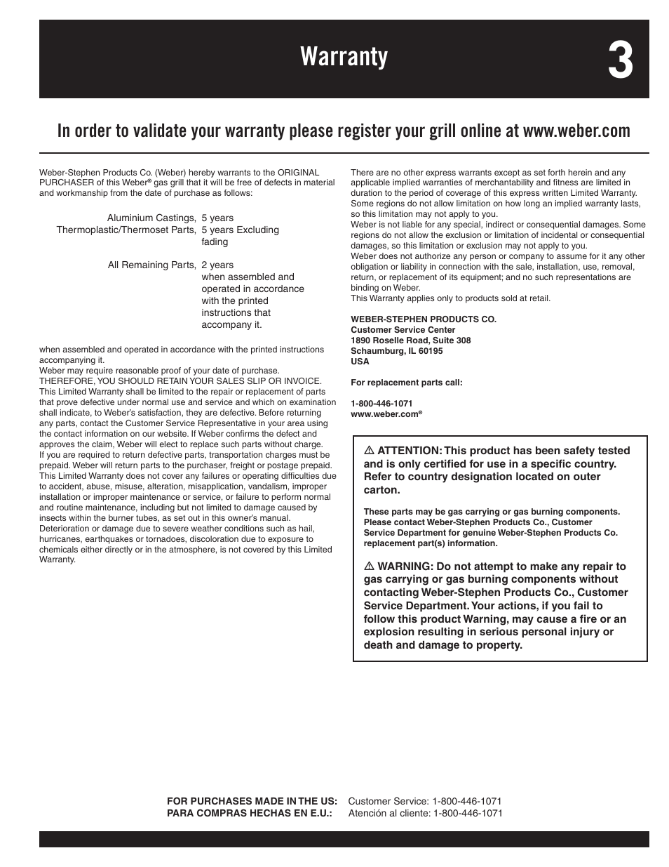 Warranty | weber 77576 User Manual | Page 3 / 56
