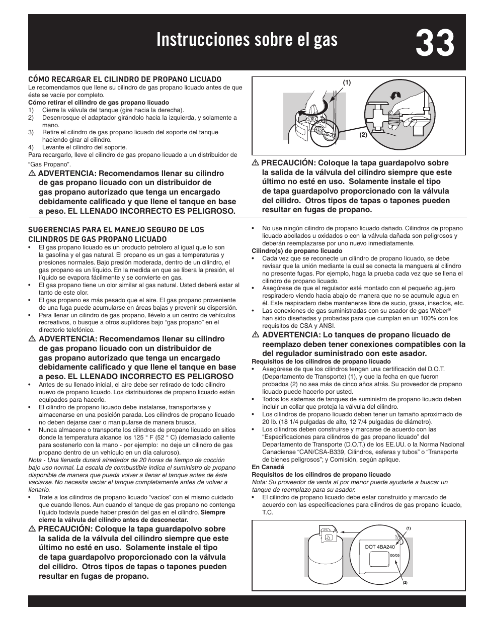 Instrucciones sobre el gas | weber 77576 User Manual | Page 33 / 56