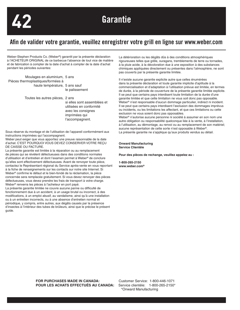 Garantie | weber 77576 User Manual | Page 42 / 56