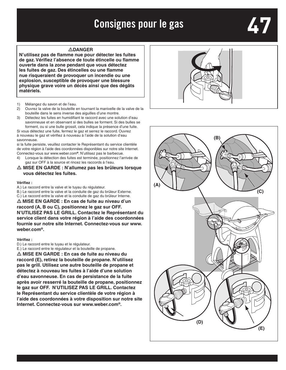 Consignes pour le gas | weber 77576 User Manual | Page 47 / 56