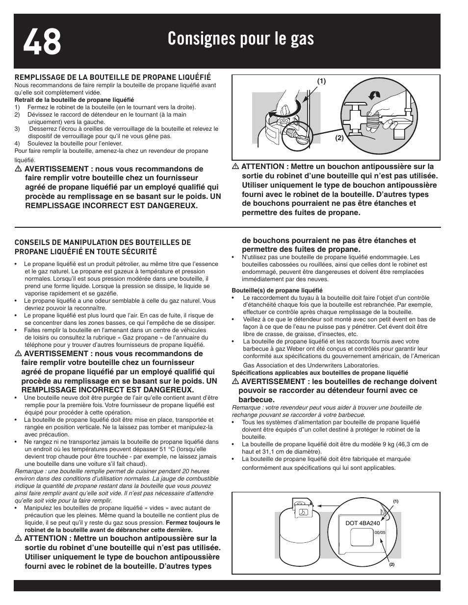 Consignes pour le gas | weber 77576 User Manual | Page 48 / 56