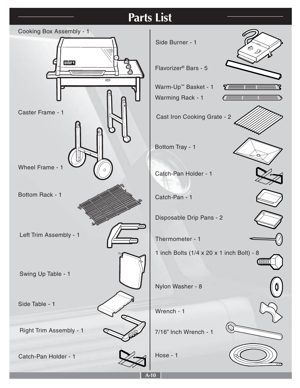 Parts list | weber 55279 User Manual | Page 10 / 31