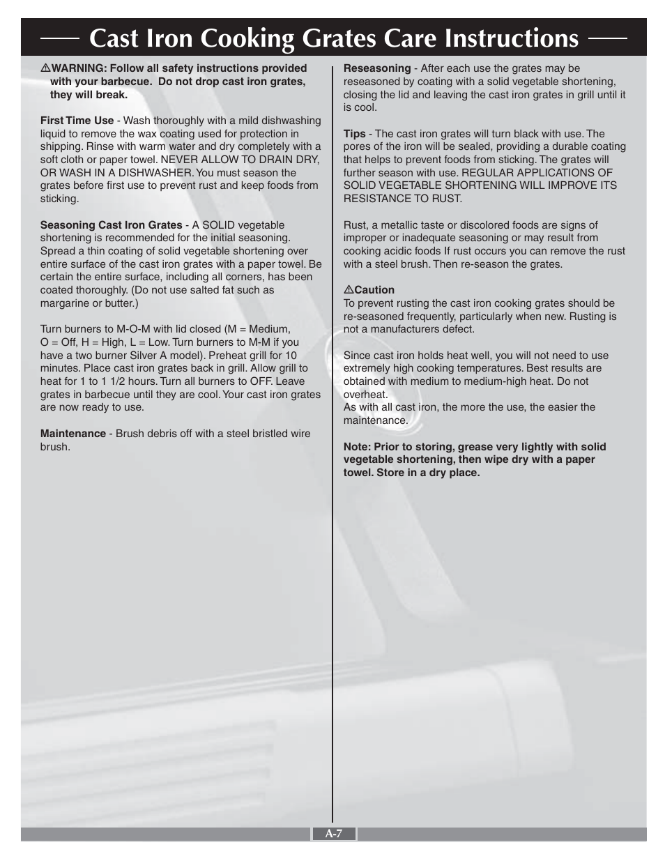 Cast iron cooking grates care instructions | weber 55279 User Manual | Page 7 / 31