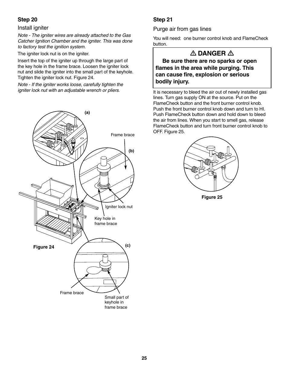 Install igniter, Purge air from gas lines, Ƽ danger ƽ | weber 5500 User Manual | Page 25 / 48