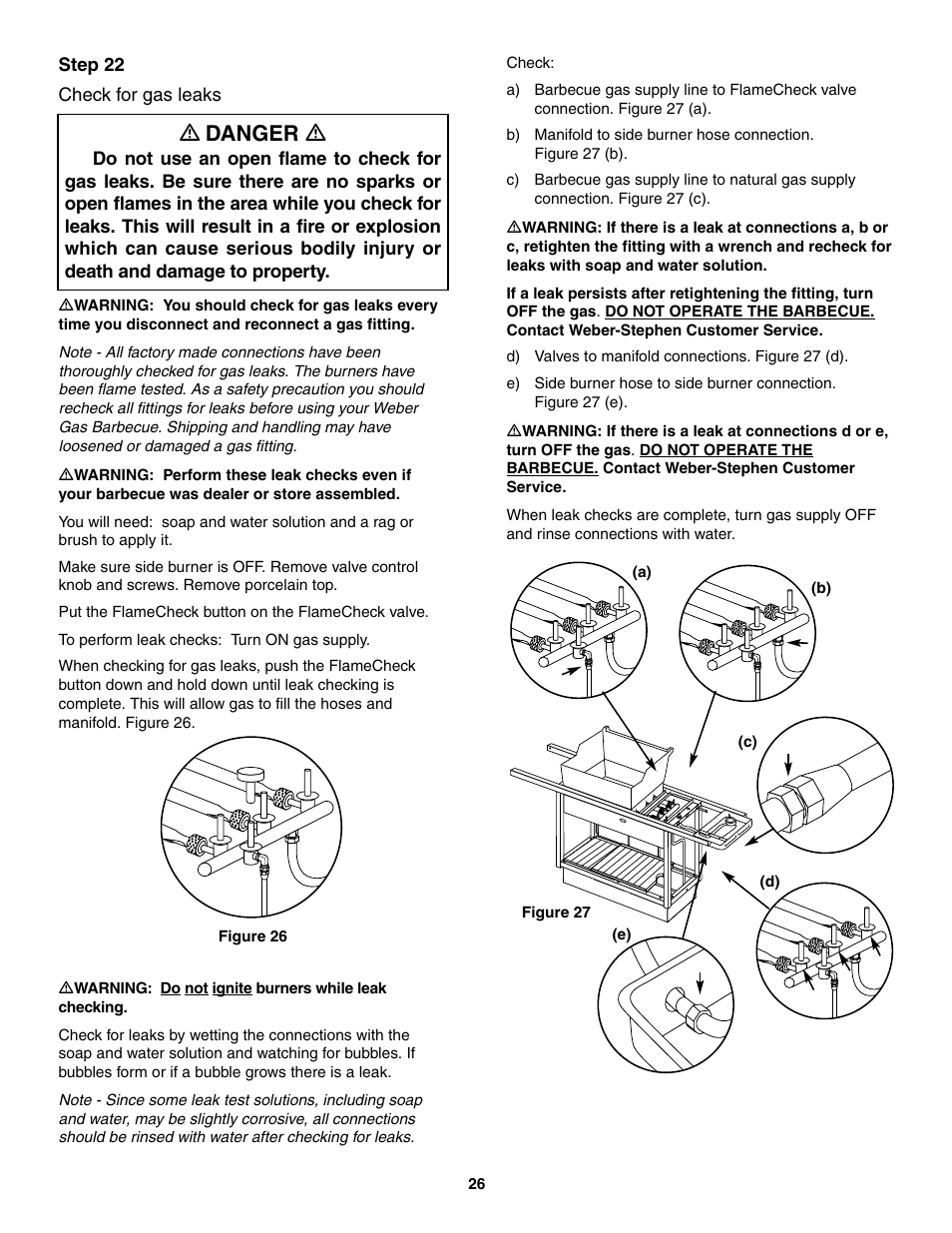 Check for gas leaks, Ƽ danger ƽ | weber 5500 User Manual | Page 26 / 48
