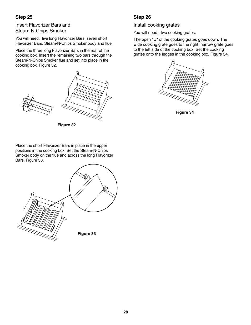 Insert flavorizer bars and steam-n-chips smoker, Install cooking grates | weber 5500 User Manual | Page 28 / 48