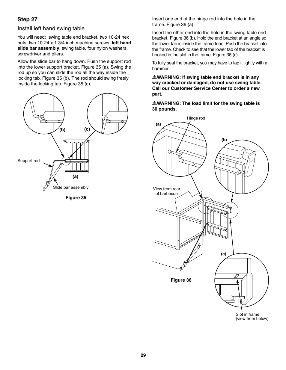 Install left hand swing table | weber 5500 User Manual | Page 29 / 48