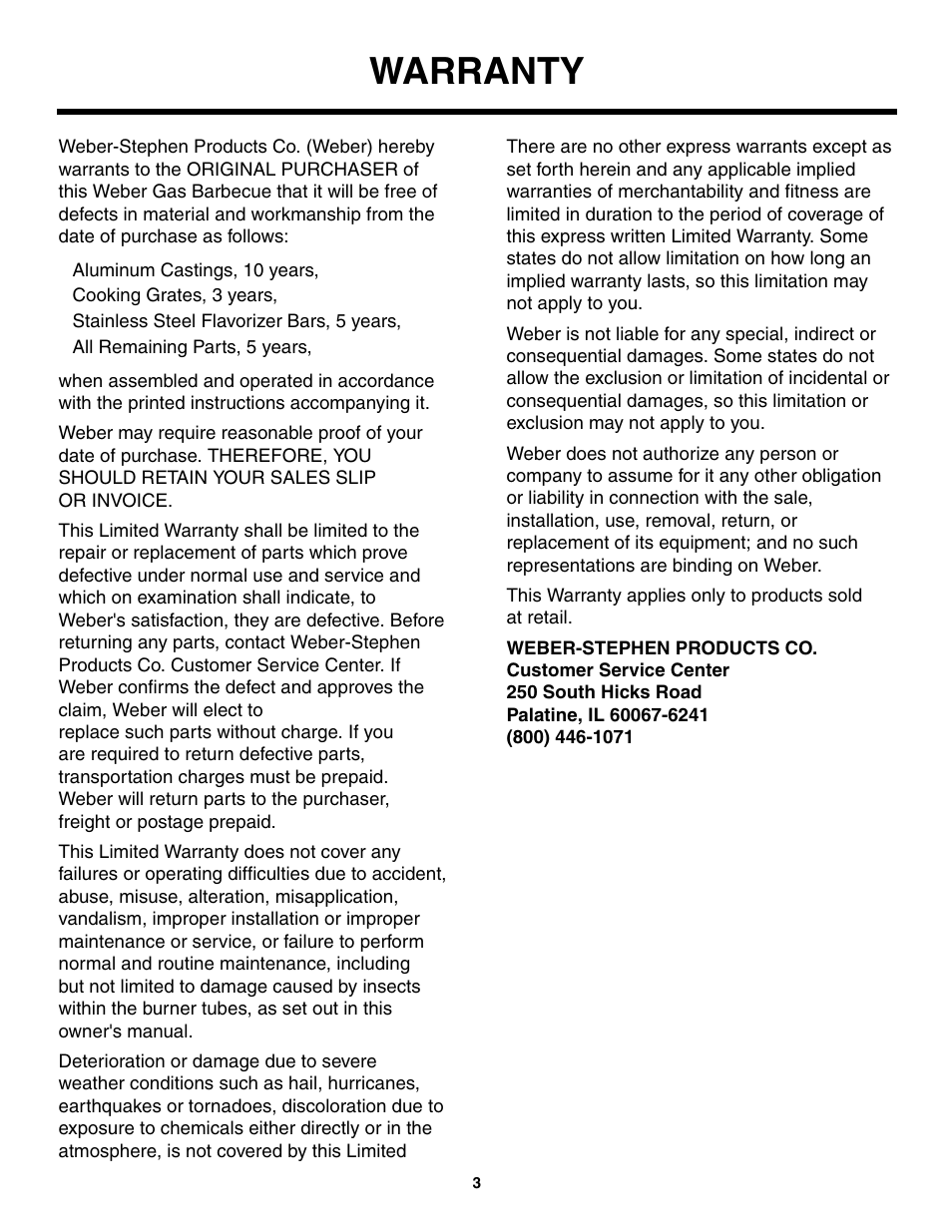 Warranty | weber 5500 User Manual | Page 3 / 48