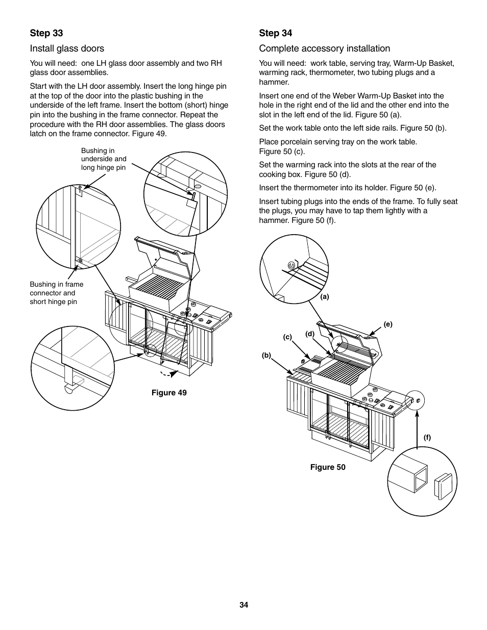 Install glass doors, Complete accessory installation | weber 5500 User Manual | Page 34 / 48