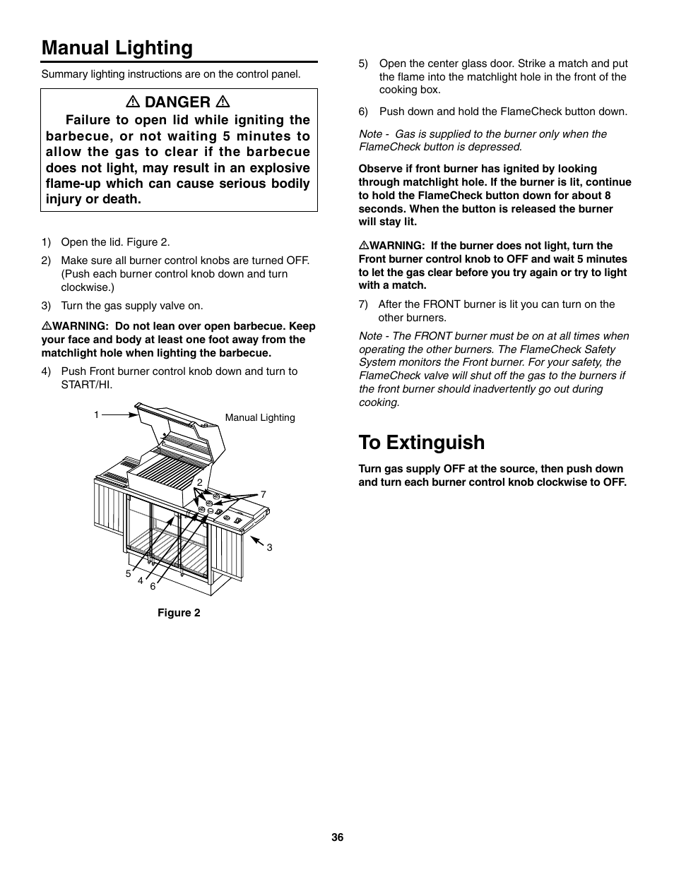 Manual lighting, To extinguish, Ƽ danger ƽ | weber 5500 User Manual | Page 36 / 48