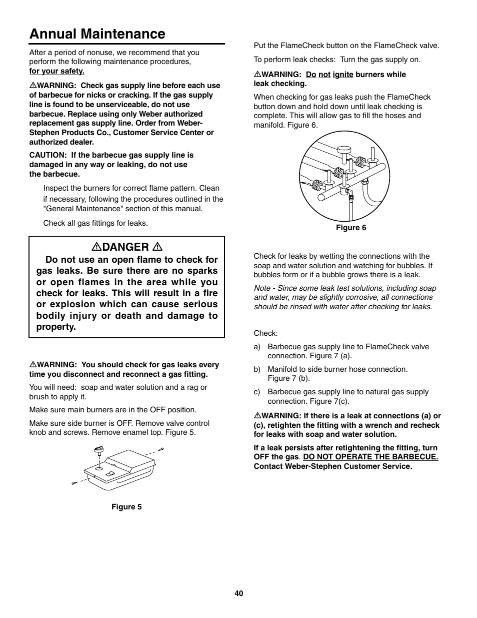 Annual maintenance, Ƽ danger ƽ | weber 5500 User Manual | Page 40 / 48