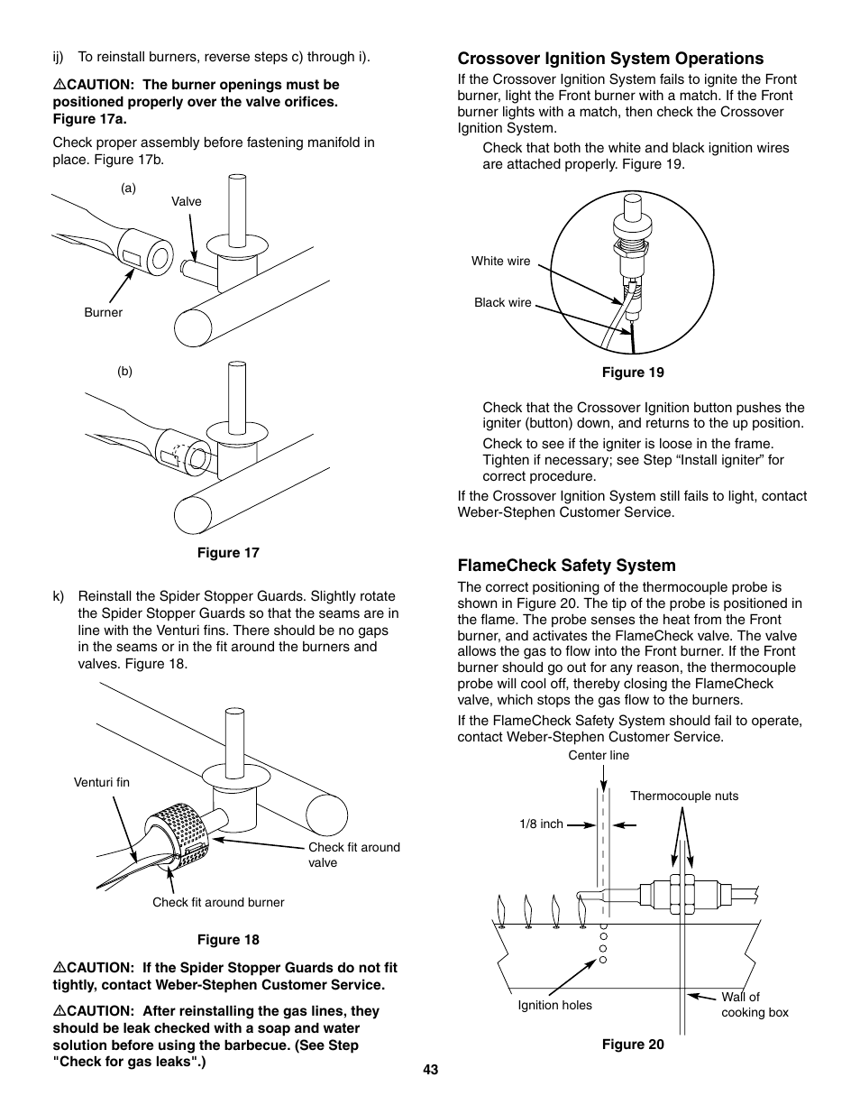 Crossover ignition system operations, Flamecheck safety system | weber 5500 User Manual | Page 43 / 48