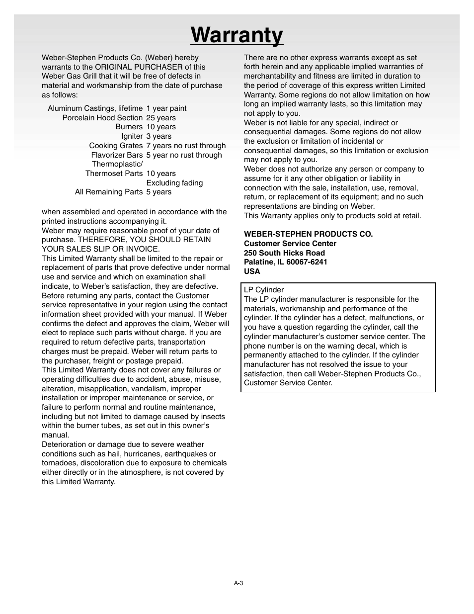 Warranty | weber Genesis Silver A User Manual | Page 3 / 32