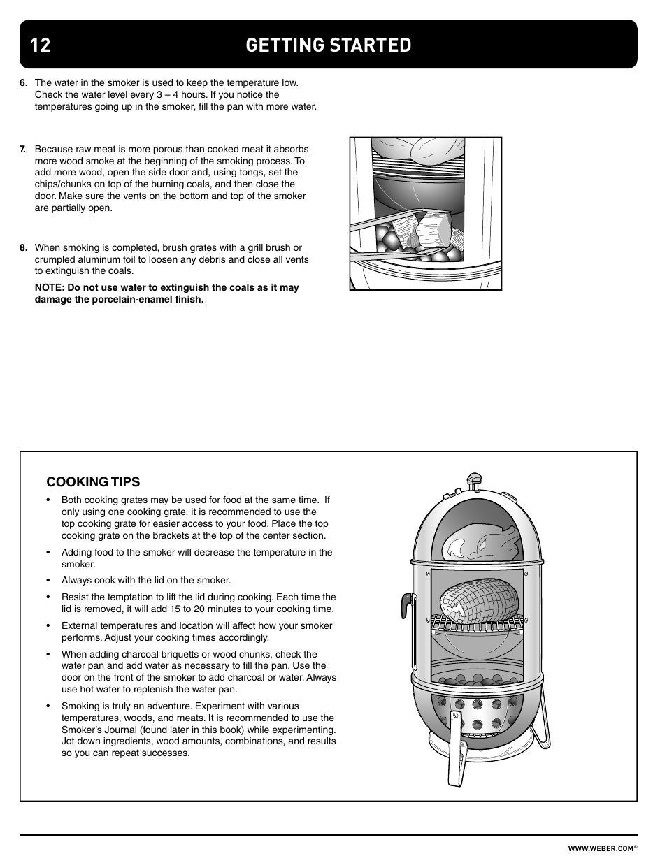 Getting started | weber SMOKEY MOUNTAIN COOKER 100108 User Manual | Page 12 / 20
