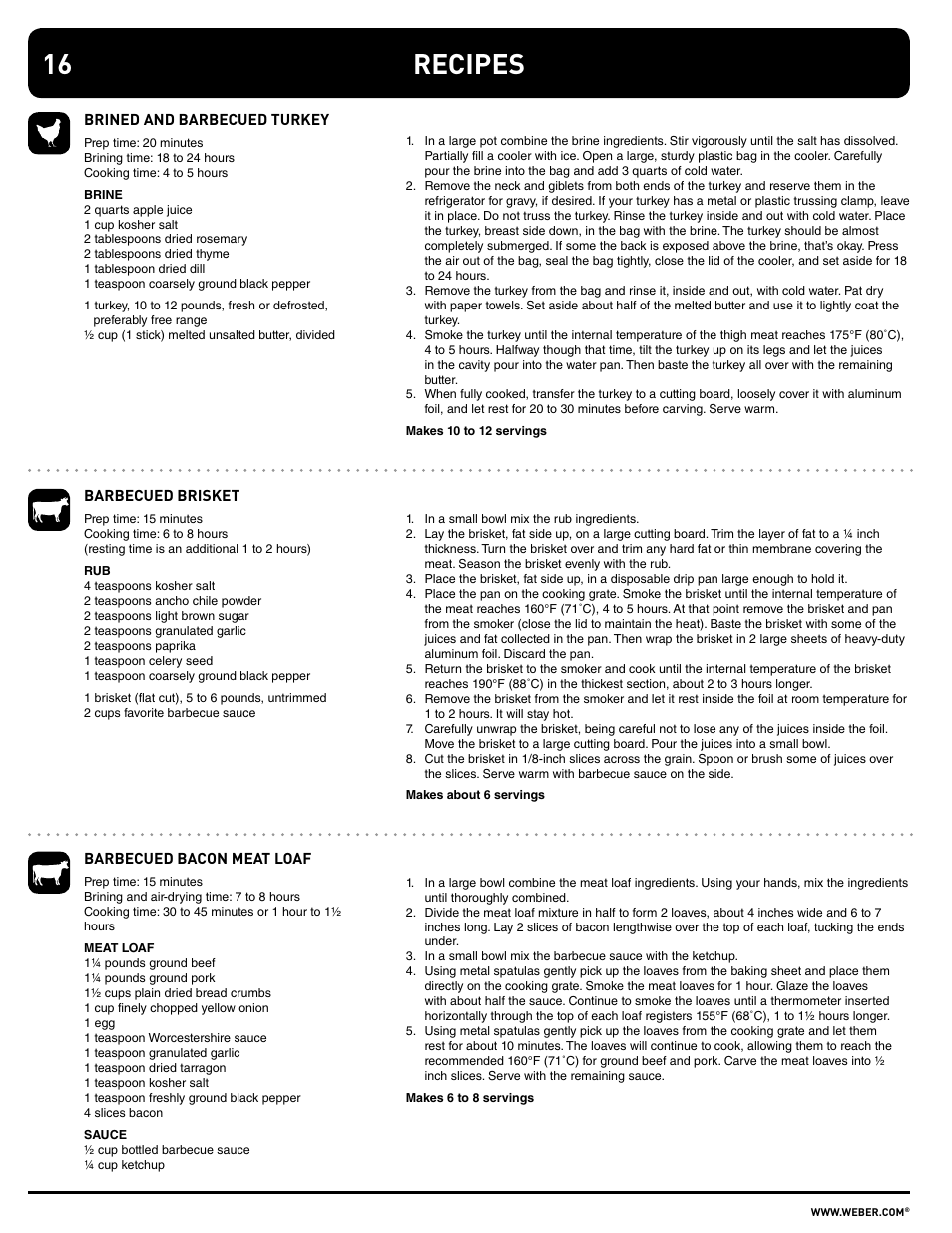 Recipes | weber SMOKEY MOUNTAIN COOKER 100108 User Manual | Page 16 / 20