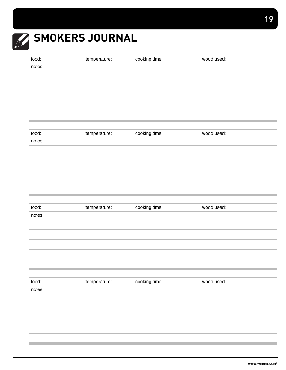 Smokers journal | weber SMOKEY MOUNTAIN COOKER 100108 User Manual | Page 19 / 20
