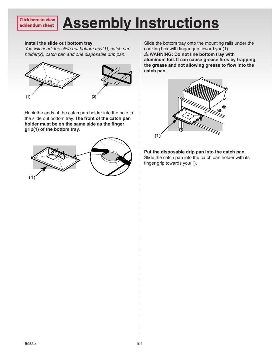 Assembly instructions, Install the slide out bottom tray, Put the disposable drip pan into the catch pan | weber Genesis Gold C User Manual | Page 11 / 32