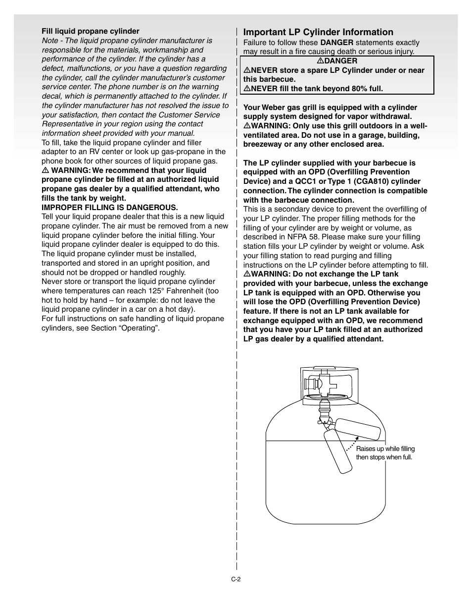 Fill liquid propane cylinder, Important lp cylinder information | weber Genesis Gold C User Manual | Page 14 / 32