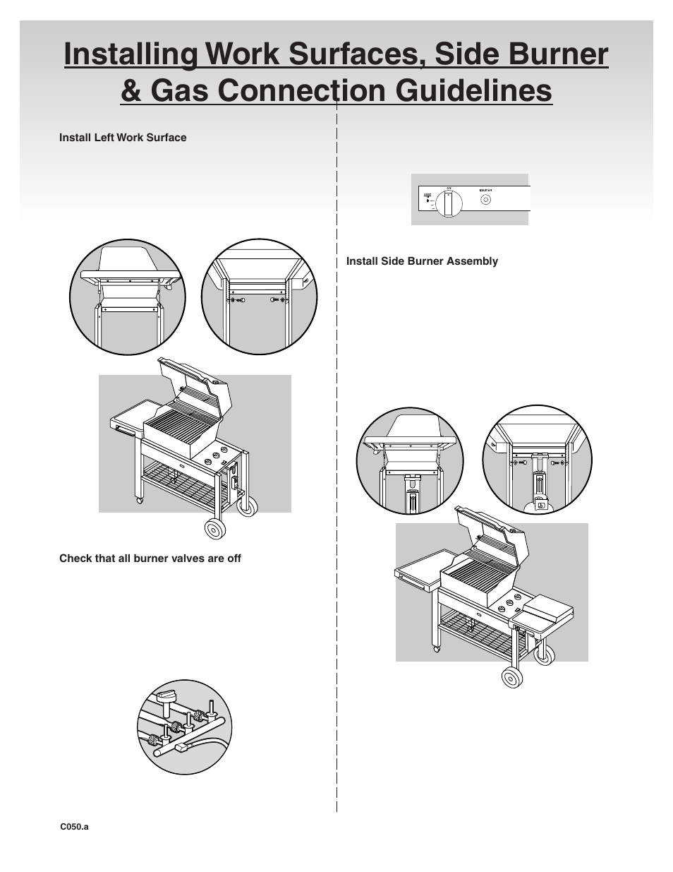 Install left work surface, Install side burner assembly | weber 41081 User Manual | Page 13 / 34