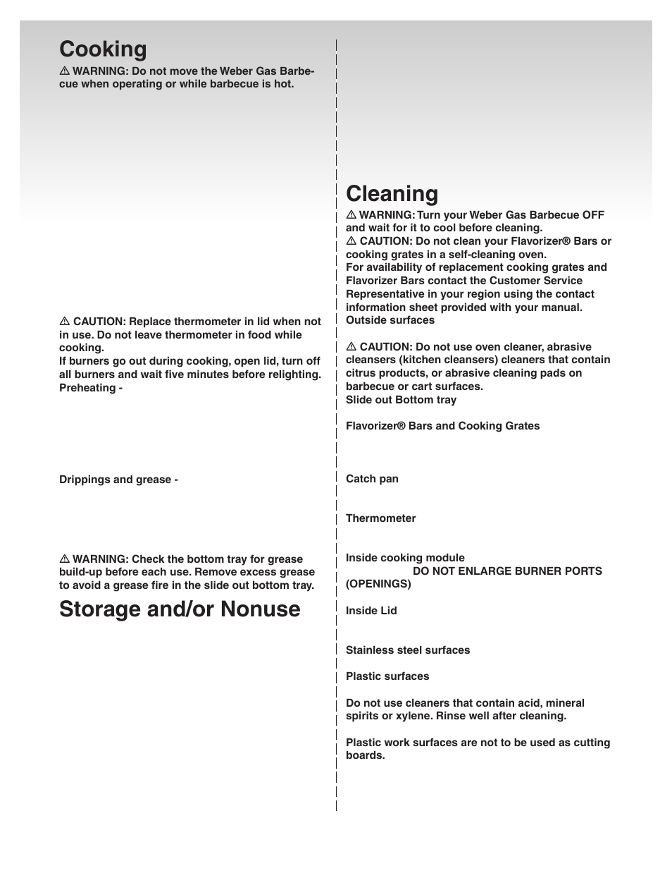 Cooking, Cleaning, Storage and/or nonuse | weber 41081 User Manual | Page 22 / 34