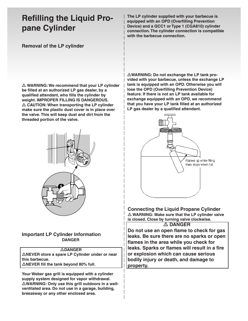 Refilling the liquid propane cylinder, Refilling the liquid pro- pane cylinder | weber 41081 User Manual | Page 24 / 34