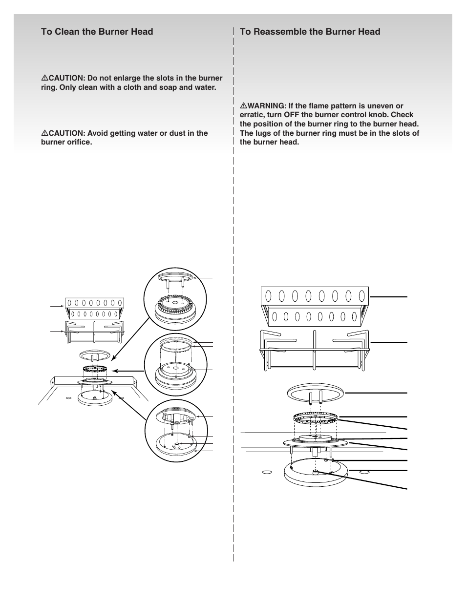 To clean the burner head, To reassemble the burner head | weber 41081 User Manual | Page 34 / 34