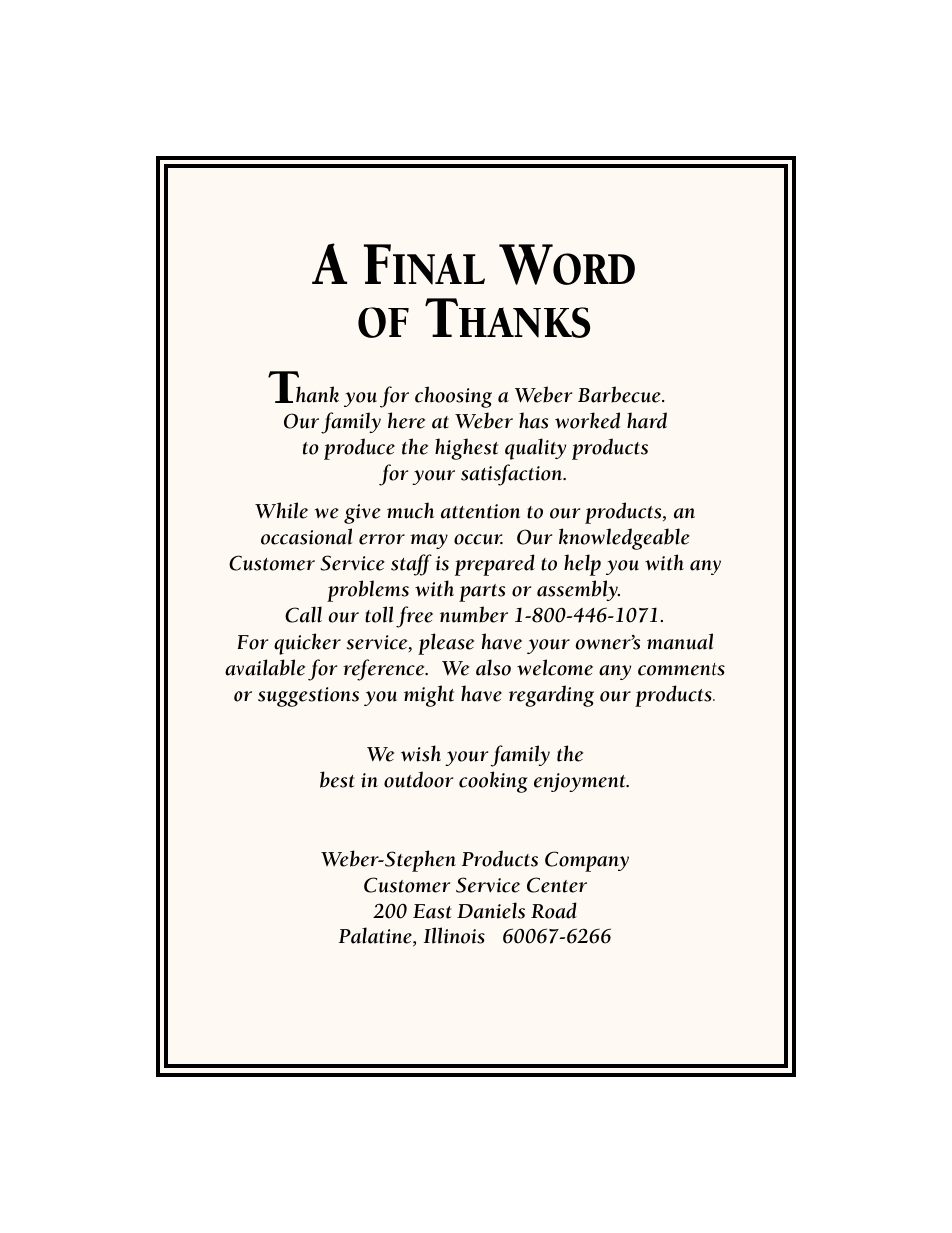A final word of thanks, Inal, Ord of | Hanks | weber 3500 User Manual | Page 40 / 40