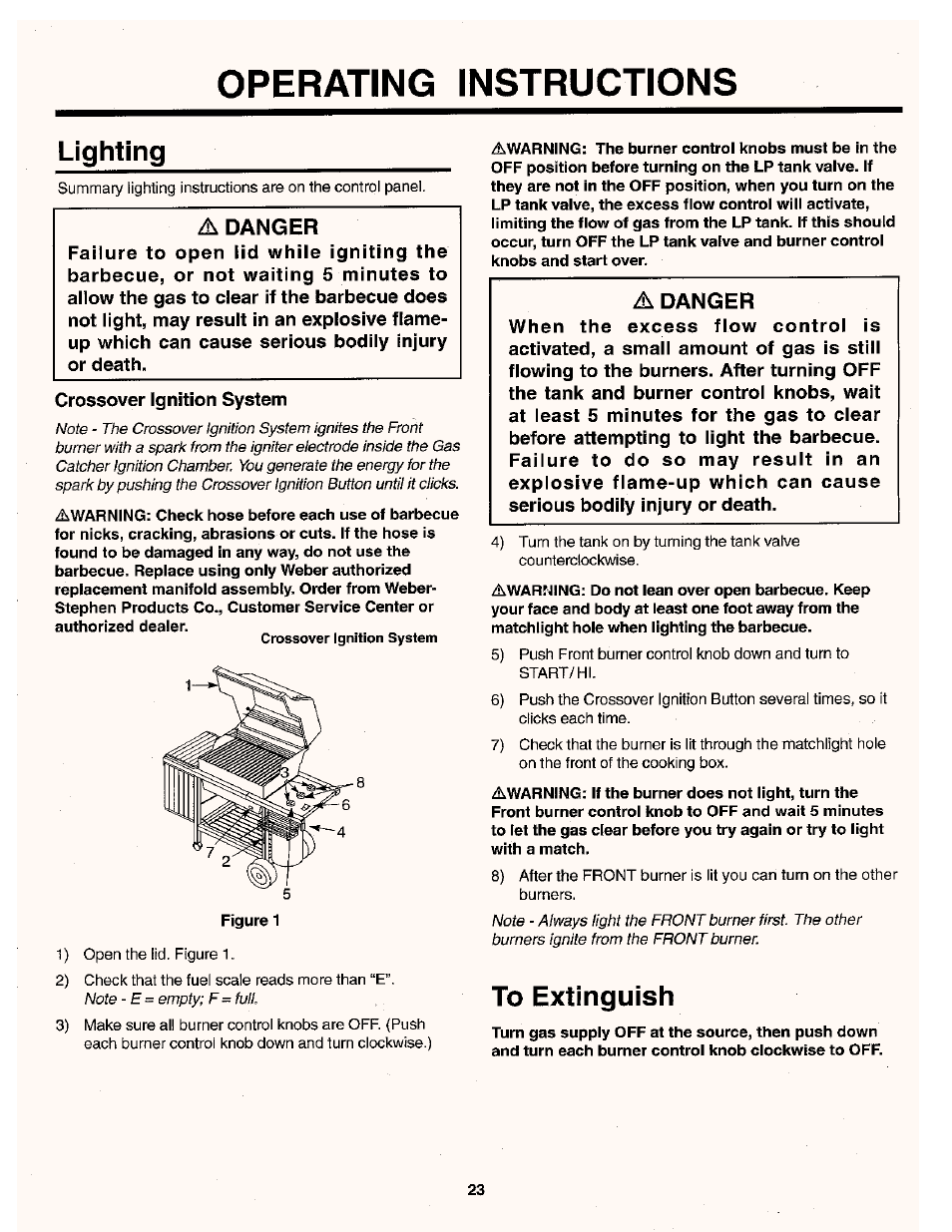Operating instructions, Lighting, To extunguish | weber LP Gas Barbecue User Manual | Page 23 / 36